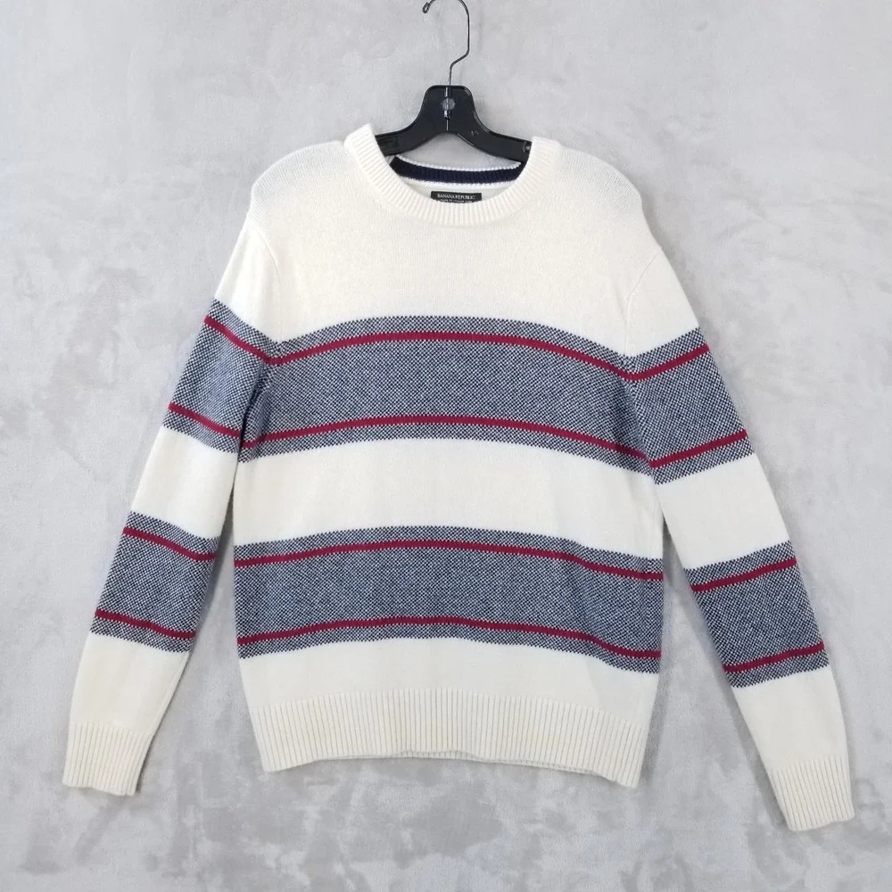 Banana‎ Republic Sweater Men M Recycled Wool Striped Crew Neck Pullover Street